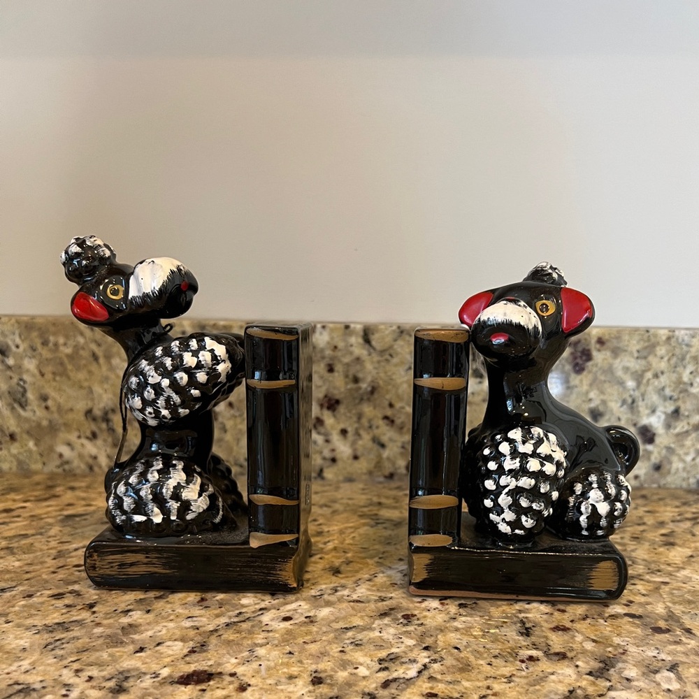 MCM Black Poodle Bookends by Enesco Japan